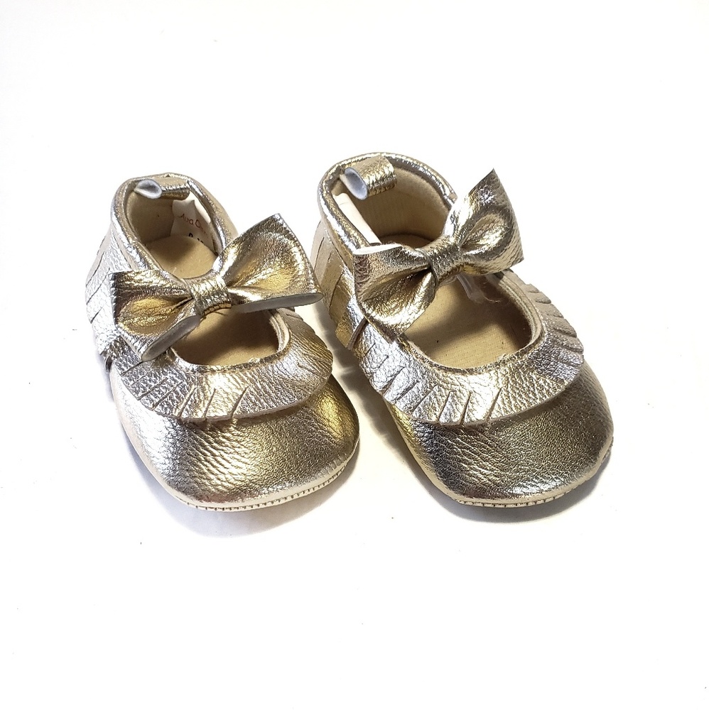 0 12mo Eva Olivia Gold Bow Baby Dress Shoes